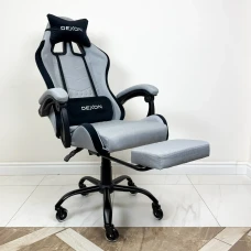 СИЛІКОНОВІ КОЛЕСА Геймерське ігрове крісло комп'ютерне DEXON ORION X з підставкою для ніг з тканини і велюровими подушками Сірий