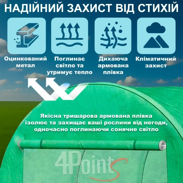 Теплиця парник 4Points 10м2 2,5х4м для городу садова дачна готова збірна теплиця для дому дачі з вікнами