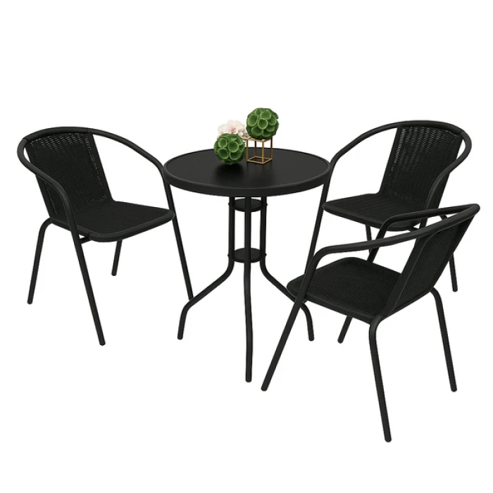 Комплект садових меблів 4Points Torino-3 круглий стіл 60см сталевий, Чорний