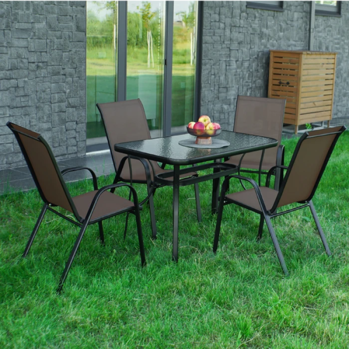 Комплект садовой мебели 4Points Udine-4 с прямоугольным столом 120х70х70см, Коричневый
