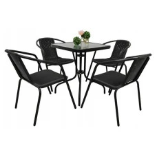 Комплект садових меблів 4Points Monza-4 з квадратним столом 60х60х70см, Чорний