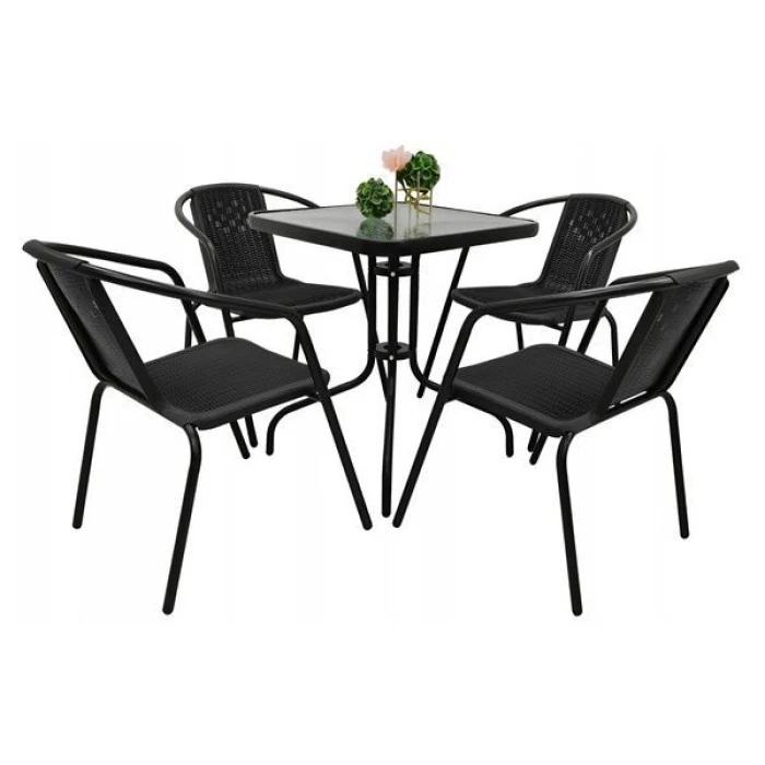 Комплект садових меблів 4Points Monza-4 з квадратним столом 60х60х70см, Чорний