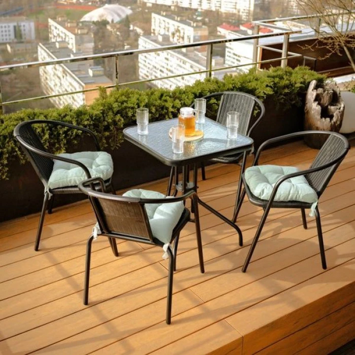 Комплект садових меблів 4Points Monza-4 з квадратним столом 60х60х70см, Чорний