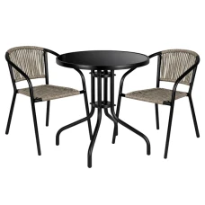 Комплект садовой мебели 4Points Spello-2 круглый стол ?60см с черной столешницей, Серый