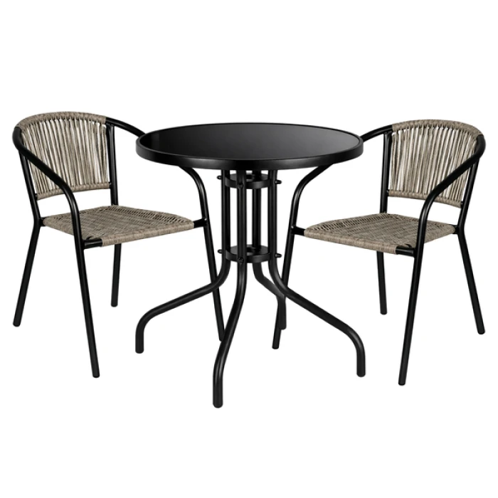 Комплект садовой мебели 4Points Spello-2 круглый стол ?60см с черной столешницей, Серый