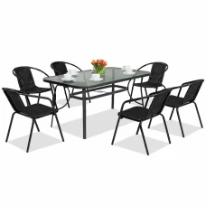 Комплект садових меблів 4Points Levanto-6 з прямокутним столом 140х80х70см, Чорний
