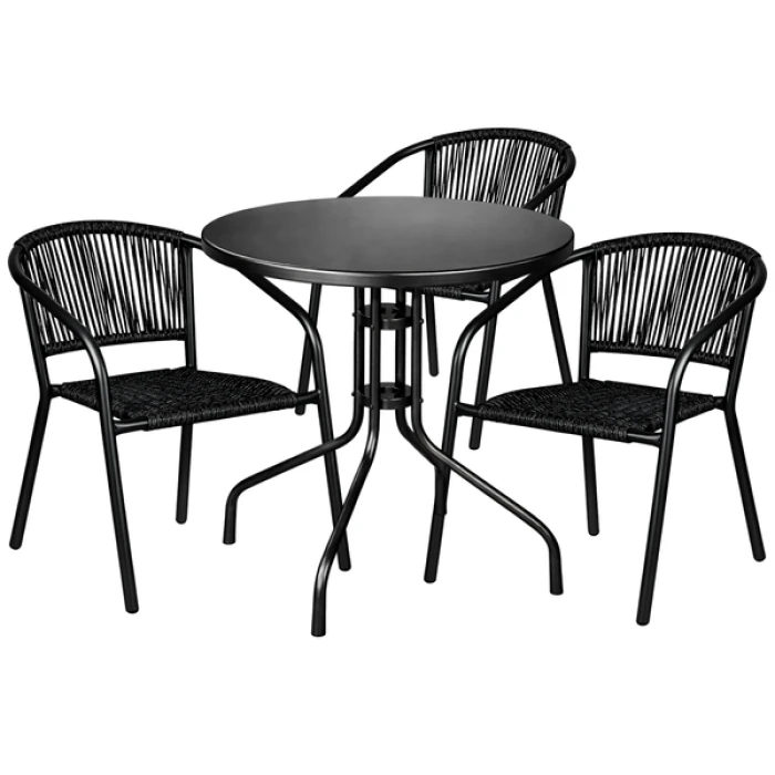 Комплект садових меблів 4Points Orio-3 круглий стіл ?60см сталевий, Чорний