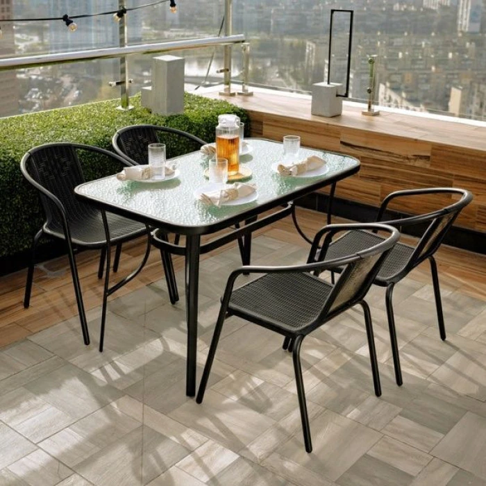 Комплект садовой мебели 4Points Ravello-4 с прямоугольным столом 140x80x70 см, Черный