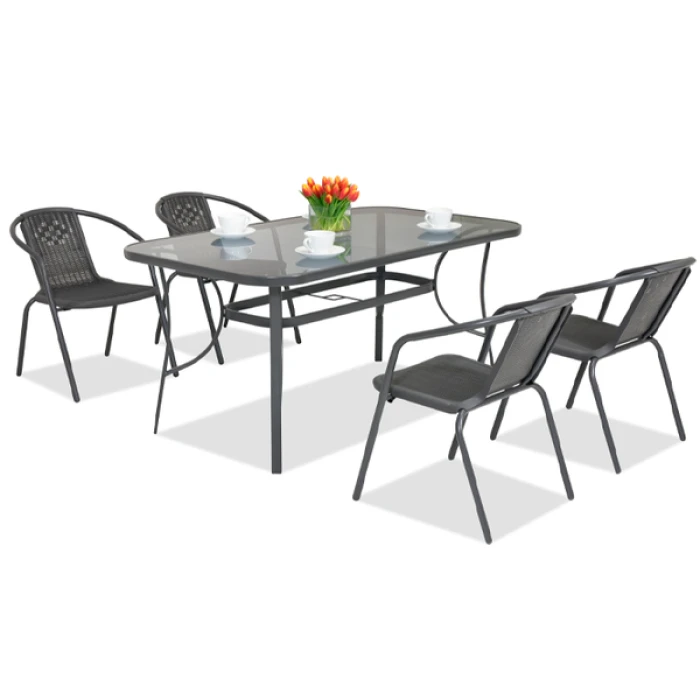 Комплект садовой мебели 4Points Ravello-4 с прямоугольным столом 140x80x70 см, Черный