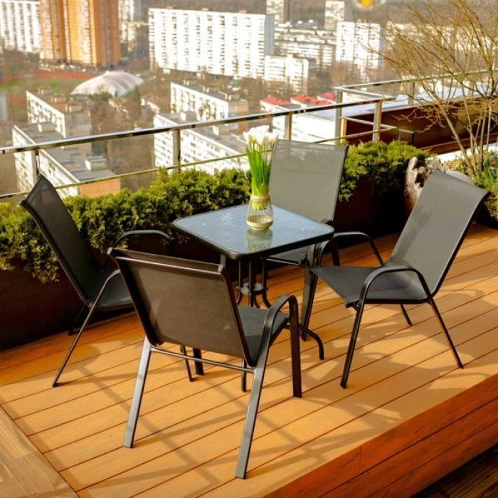 Комплект садовой мебели 4Points Grado-4 с квадратным столом 60х60х70см, Черный