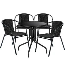 Комплект садовой мебели 4Points Dozza-4 круглый стол ?60см с черной стеклянной столешницей, Черный