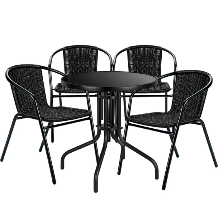 Комплект садовой мебели 4Points Dozza-4 круглый стол ?60см с черной стеклянной столешницей, Черный