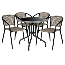 Комплект садовой мебели 4Points Erice-4 круглый стол ?60см с черной столешницей и серым ободком, Серый