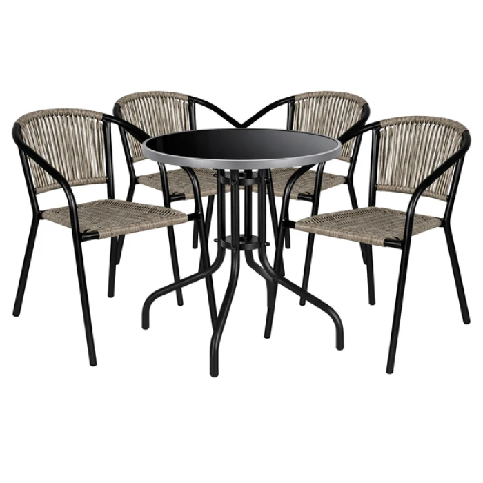 Комплект садовой мебели 4Points Erice-4 круглый стол ?60см с черной столешницей и серым ободком, Серый