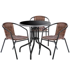 Комплект садових меблів 4Points Fano-3 круглий стіл ?60см з чорною стільницею та сірим обідком, Коричневий
