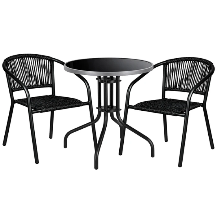 Комплект садових меблів 4Points Erice-2 круглий стіл ?60см з чорною стільницею та сірим обідком, Чорний