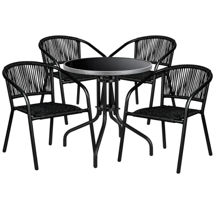 Комплект садовой мебели 4Points Erice-4 круглый стол ?60см с черной столешницей и серым ободком, Черный