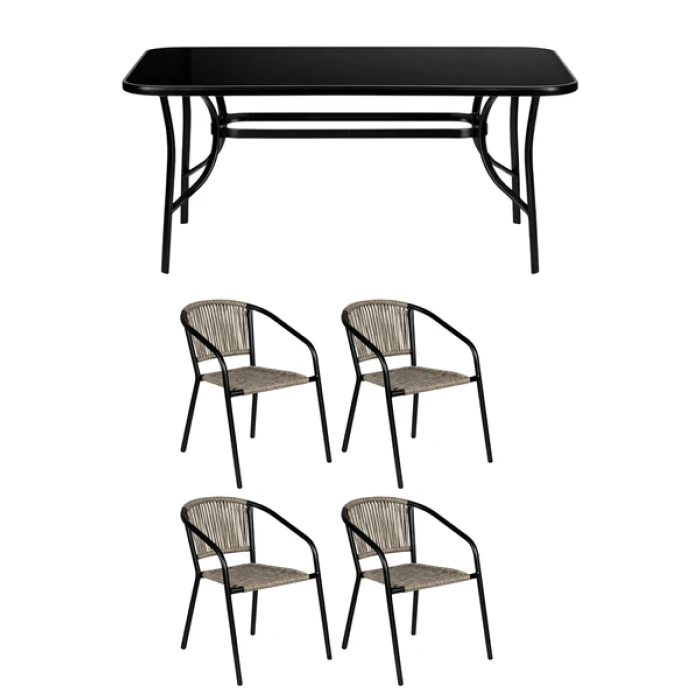 Комплект садових меблів 4Points Urbino-4 з прямокутним столом 120х70х70см з чорною стільницею, Сірий