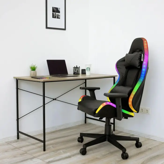 Геймерское игровое компьютерное кресло 4Points XT LED с подсветкой для пк с подушками раскладное черное