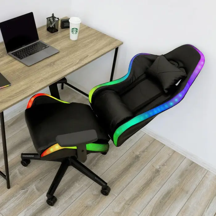 Геймерское игровое компьютерное кресло 4Points XT LED с подсветкой для пк с подушками раскладное черное