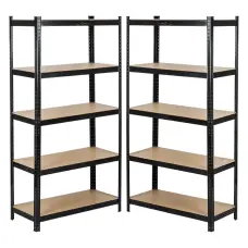 Комплект стеллажей 2шт 180X60X30см черный 5 полок МДФ общая нагрузка до 750 кг для склада кладовой гараж