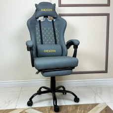 Геймерське ігрове крісло комп'ютерне DEXON ECLIPSE з підставкою для ніг з екошкіри антикіготь спортивне для пк розкладне Сірий