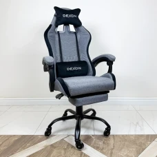 СИЛІКОНОВІ КОЛЕСА Геймерське ігрове крісло комп'ютерне DEXON ORION X з підставкою для ніг з тканини і велюровими подушками Темно-С