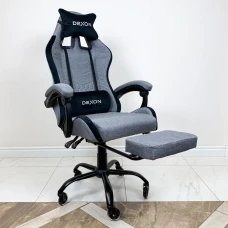 СИЛІКОНОВІ КОЛЕСА Геймерське ігрове крісло комп'ютерне DEXON ORION X з підставкою для ніг з тканини і велюровими подушками Темно-С