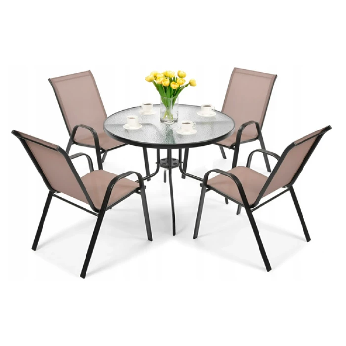 Комплект садових меблів 4Points ARTE-4 круглий стіл 80см, Коричневий