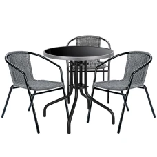 Комплект садових меблів 4Points Fano-3 круглий стіл ?60см з чорною стільницею та сірим обідком, Сірий