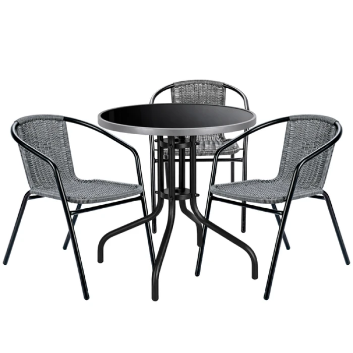 Комплект садових меблів 4Points Fano-3 круглий стіл ?60см з чорною стільницею та сірим обідком, Сірий