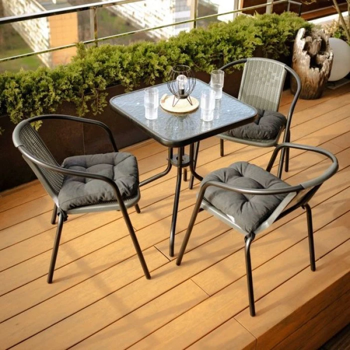 Комплект садовой мебели 4Points Monza-3 с квадратным столом 60х60х70см, Серый