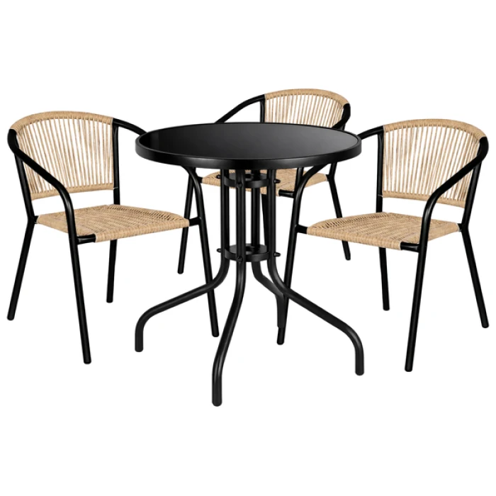 Комплект садовой мебели 4Points Spello-3 круглый стол ?60см с черной столешницей, Коричневый