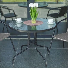 Стіл садовий 4Points Arte круглий ?80см, прозоре загартоване скло/чорний каркас