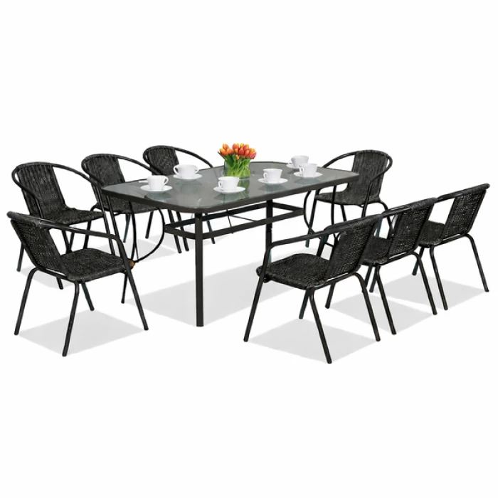 Комплект садовой мебели 4Points Levanto-8 с прямоугольным столом 140х80х70см, Черный