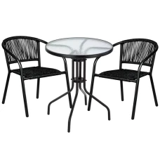 Комплект садових меблів 4Points Amalfi-2 круглий стіл ?60см з прозорою стільницею, Чорний