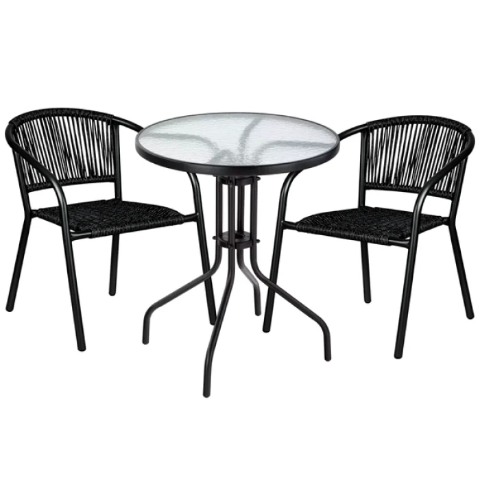 Комплект садових меблів 4Points Amalfi-2 круглий стіл ?60см з прозорою стільницею, Чорний