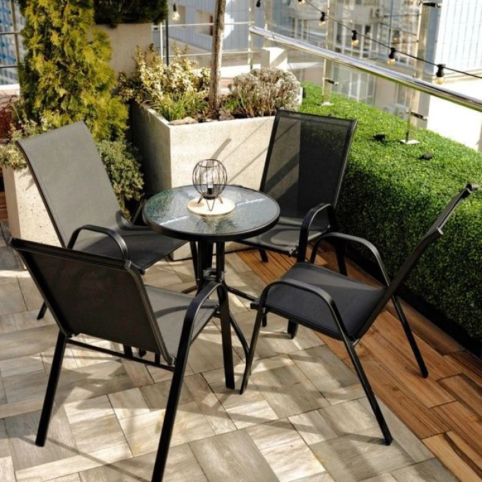 Комплект садових меблів 4Points Udine-4 з круглим столом 60см, Чорний