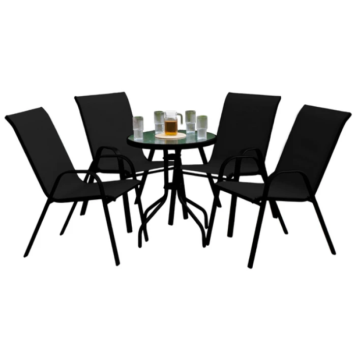 Комплект садових меблів 4Points Udine-4 з круглим столом 60см, Чорний