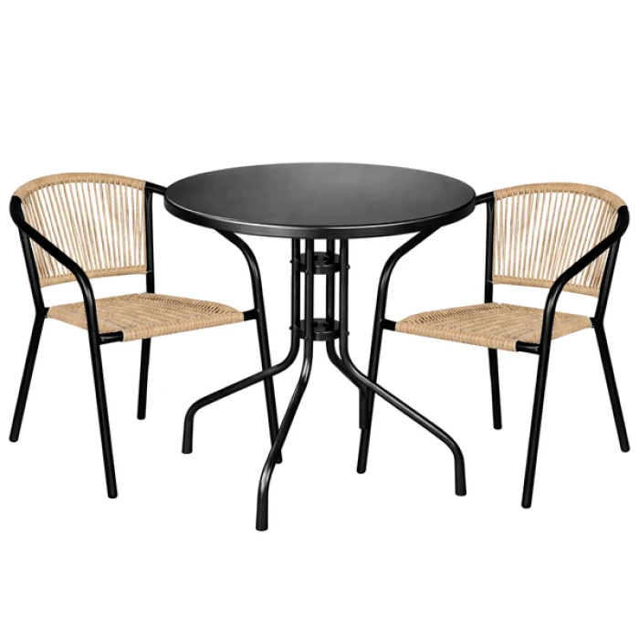 Комплект садовой мебели 4Points Orio-2 круглый стол ?60см стальной, Коричневый