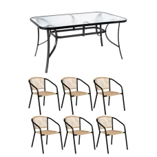 Комплект садових меблів 4Points Belluno-6 з прямокутним столом 150х90х70см, Коричневий