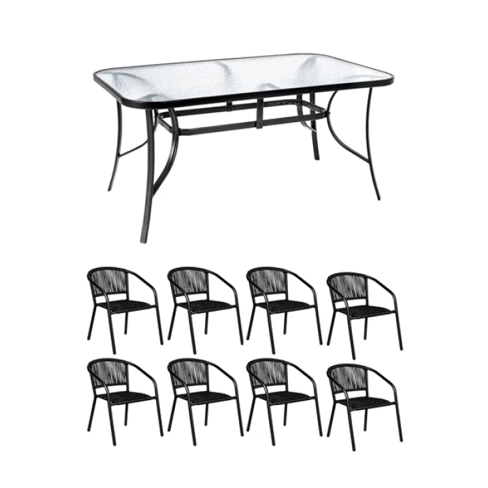 Комплект садових меблів 4Points Belluno-8 з прямокутним столом 150х90х70см, Чорний