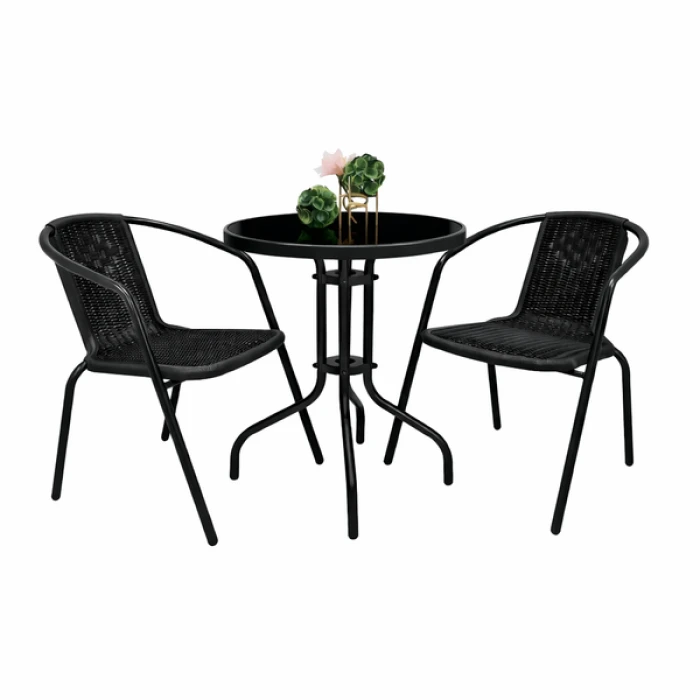 Комплект садовой мебели 4Points Asolo-2 круглый стол 60см с черной стеклянной столешницей, Черный