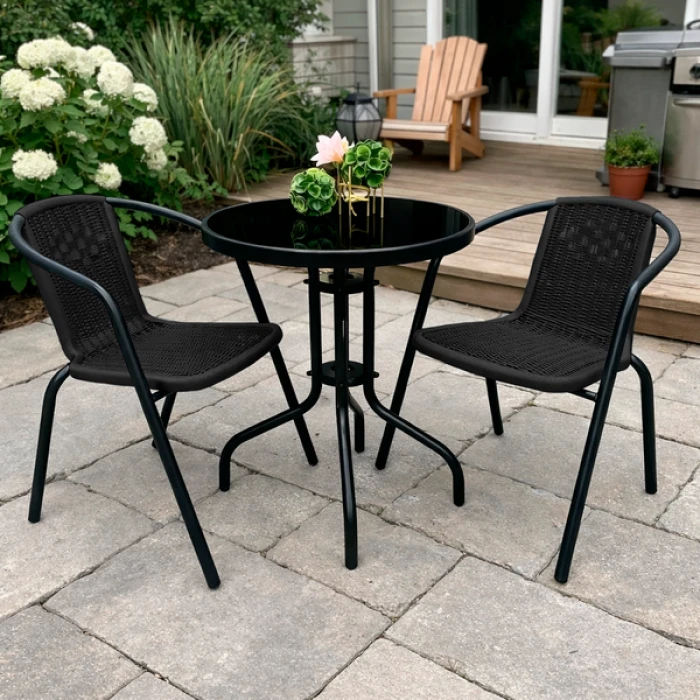 Комплект садовой мебели 4Points Asolo-2 круглый стол 60см с черной стеклянной столешницей, Черный