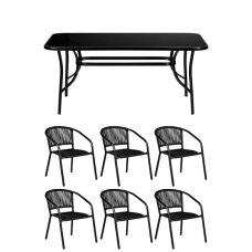 Комплект садовой мебели 4Points Urbino-6 с прямоугольным столом 120х70х70см с черной столешницей, Черный