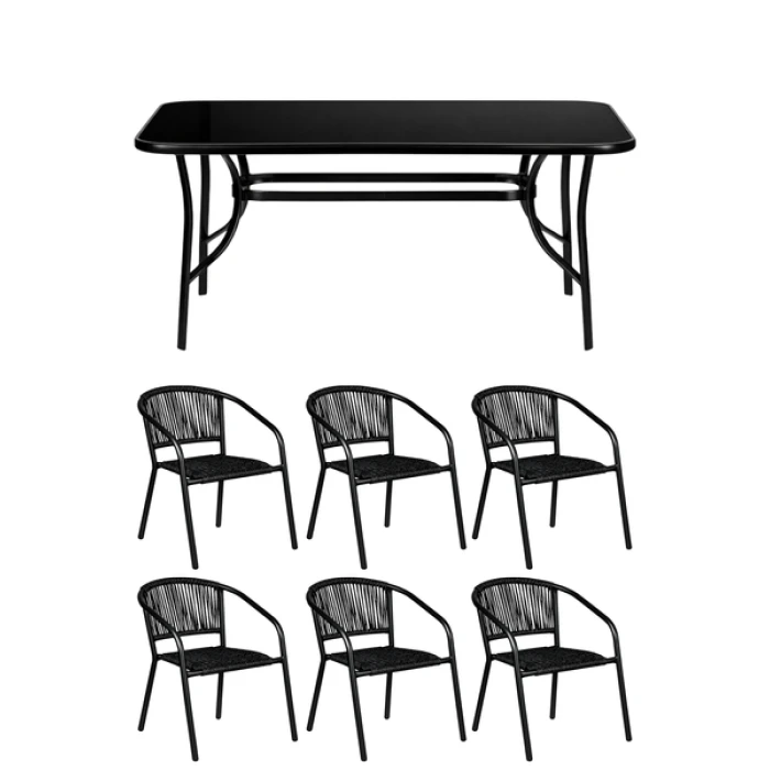 Комплект садовой мебели 4Points Urbino-6 с прямоугольным столом 120х70х70см с черной столешницей, Черный
