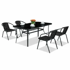 Комплект садовой мебели 4Points Parma-4 с прямоугольным столом 150х90х70см с черной столешницей, Черный