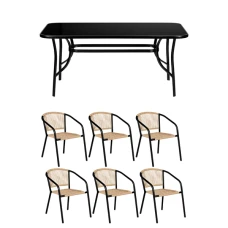 Комплект садових меблів 4Points Urbino-6 з прямокутним столом 120х70х70см з чорною стільницею, Коричневий