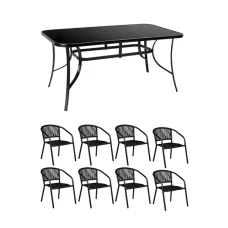 Комплект садовой мебели 4Points Bassano-8 с прямоугольным столом 150х90х70см с черной столешницей, Черный