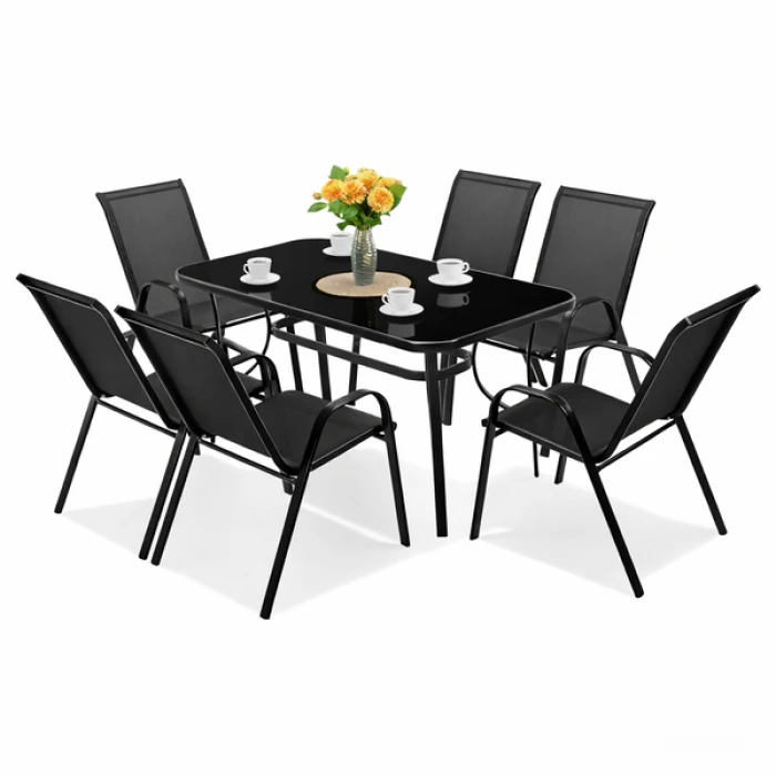 Комплект садовой мебели 4Points Vicenza-6 с прямоугольным столом 120х70х70см с черной столешницей, Черный